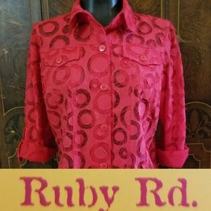 Ruby Rd. Red cutout roll tab sleeve gauze shirt